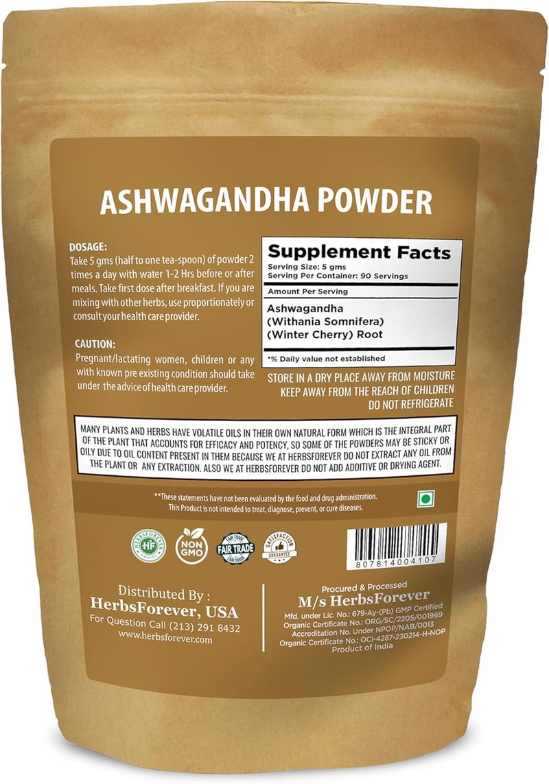 HerbsForever Ashwagandha Powder - Organic Indian Ginseng for Stress Relief and Muscle Health - 454 GMS - Image 2